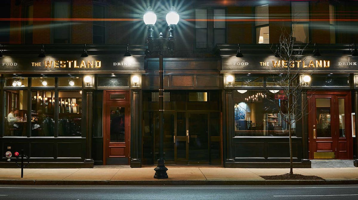 a store front at night