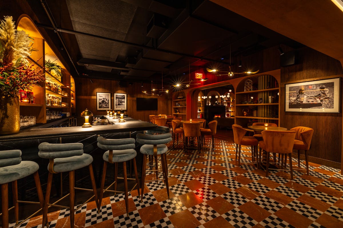 a room filled with furniture and a table