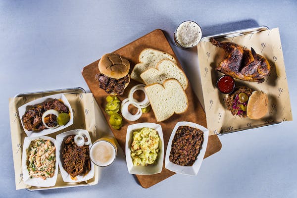 a box filled with different types of food on a table