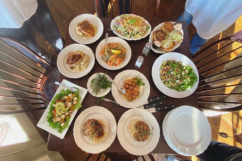 a bunch of food sitting on a table