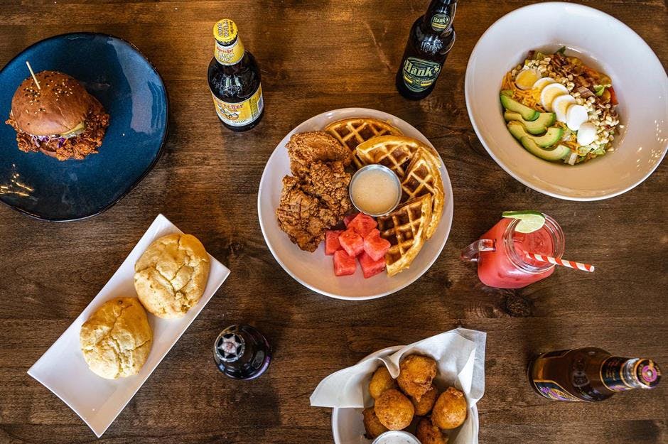 a bunch of food sitting on a table