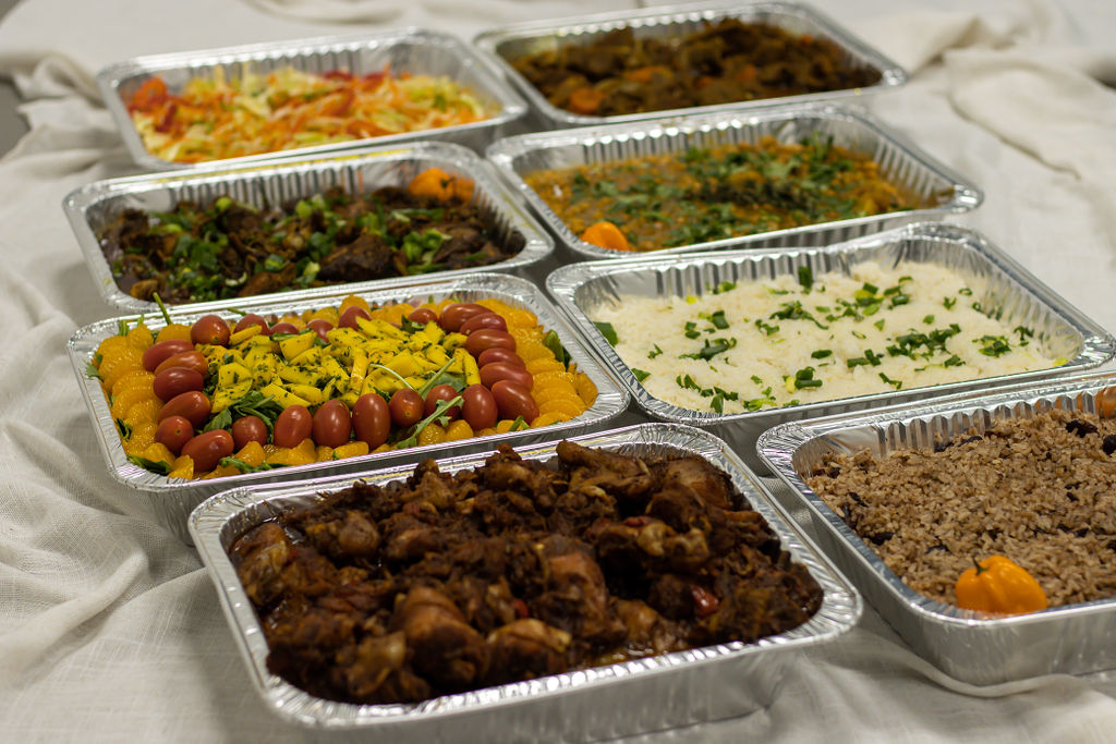 a bunch of food on a tray