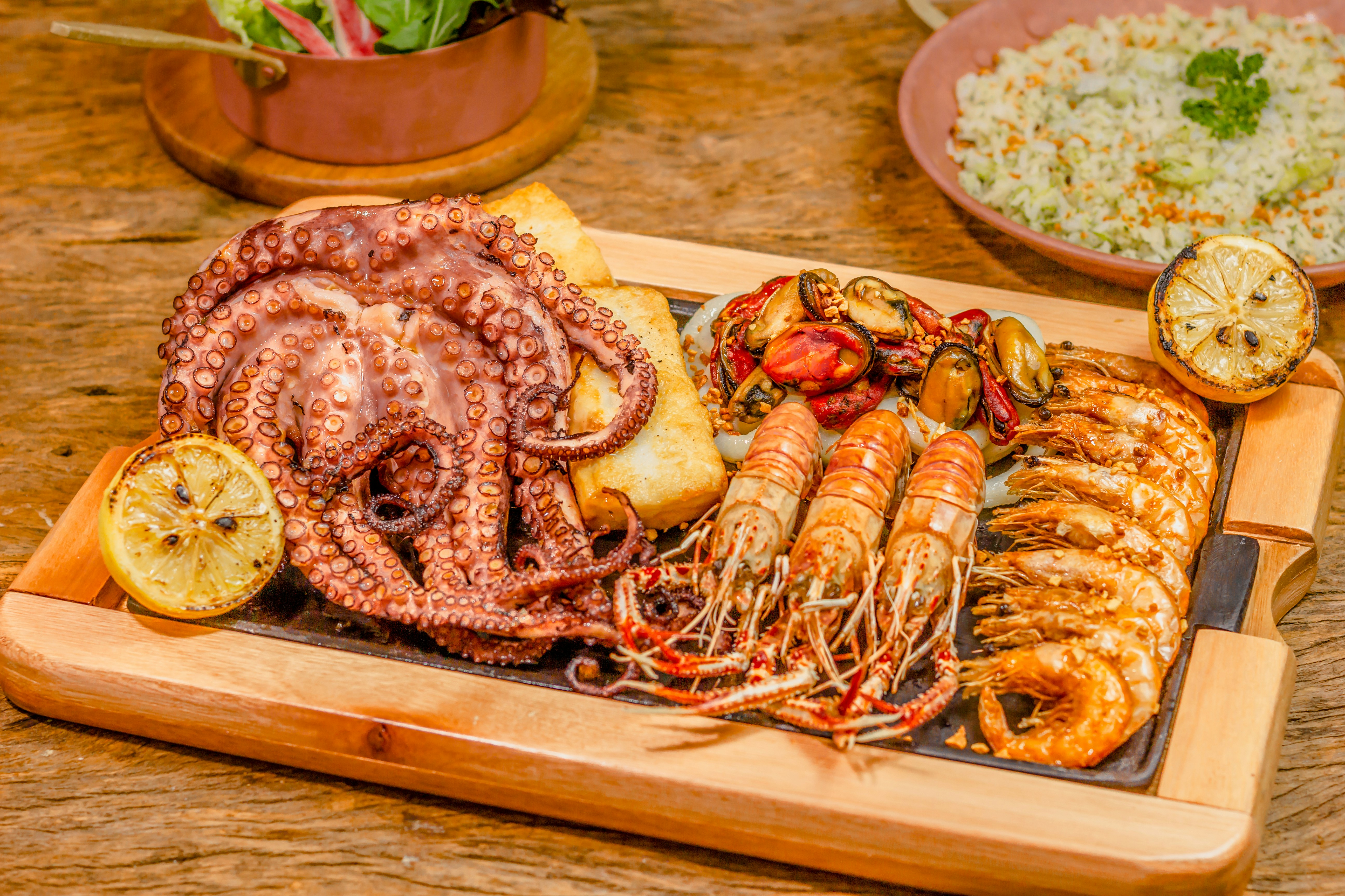 food on a wooden cutting board