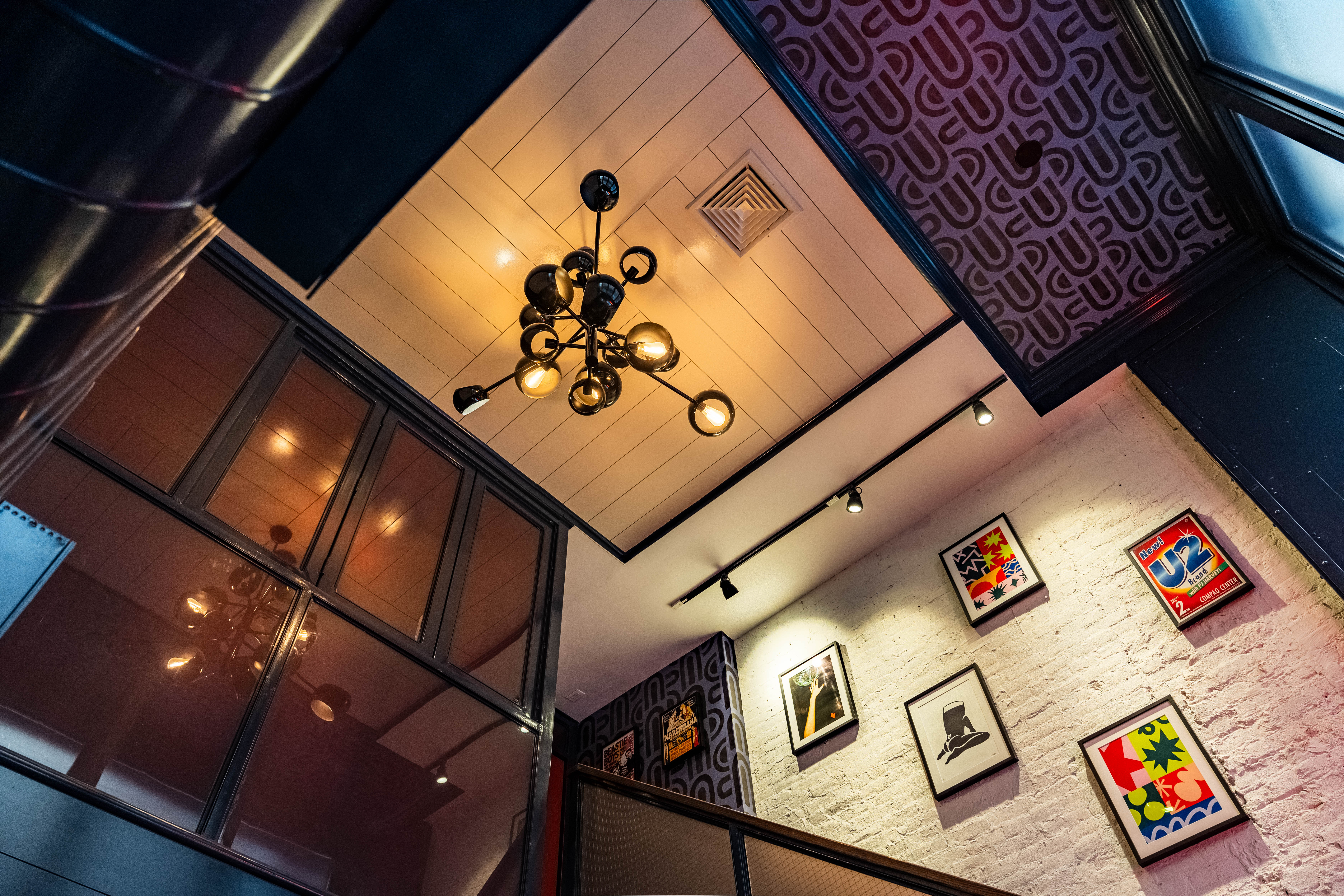 a chandelier from the ceiling