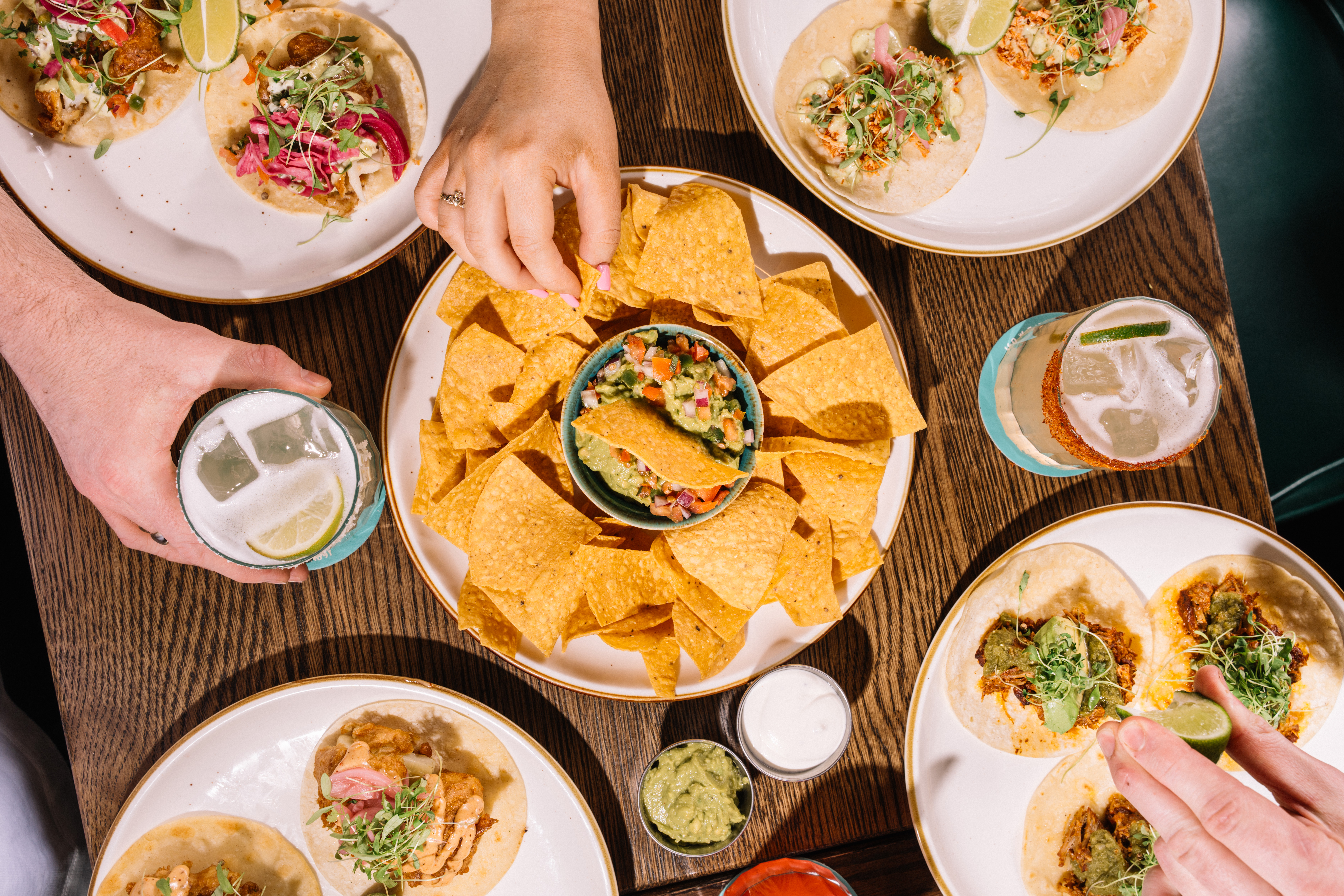 assortment of food and drinks