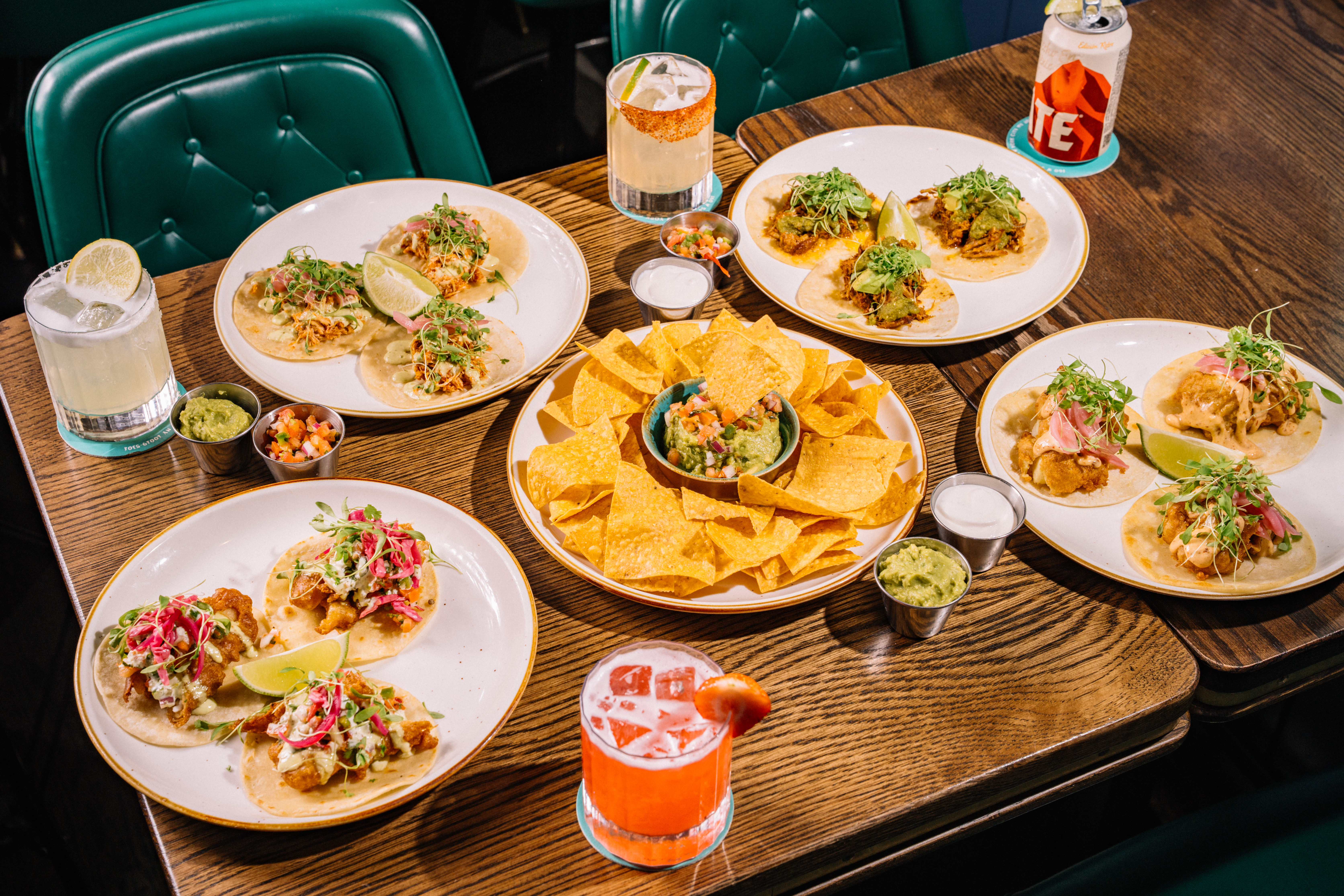 assortment of food and drinks