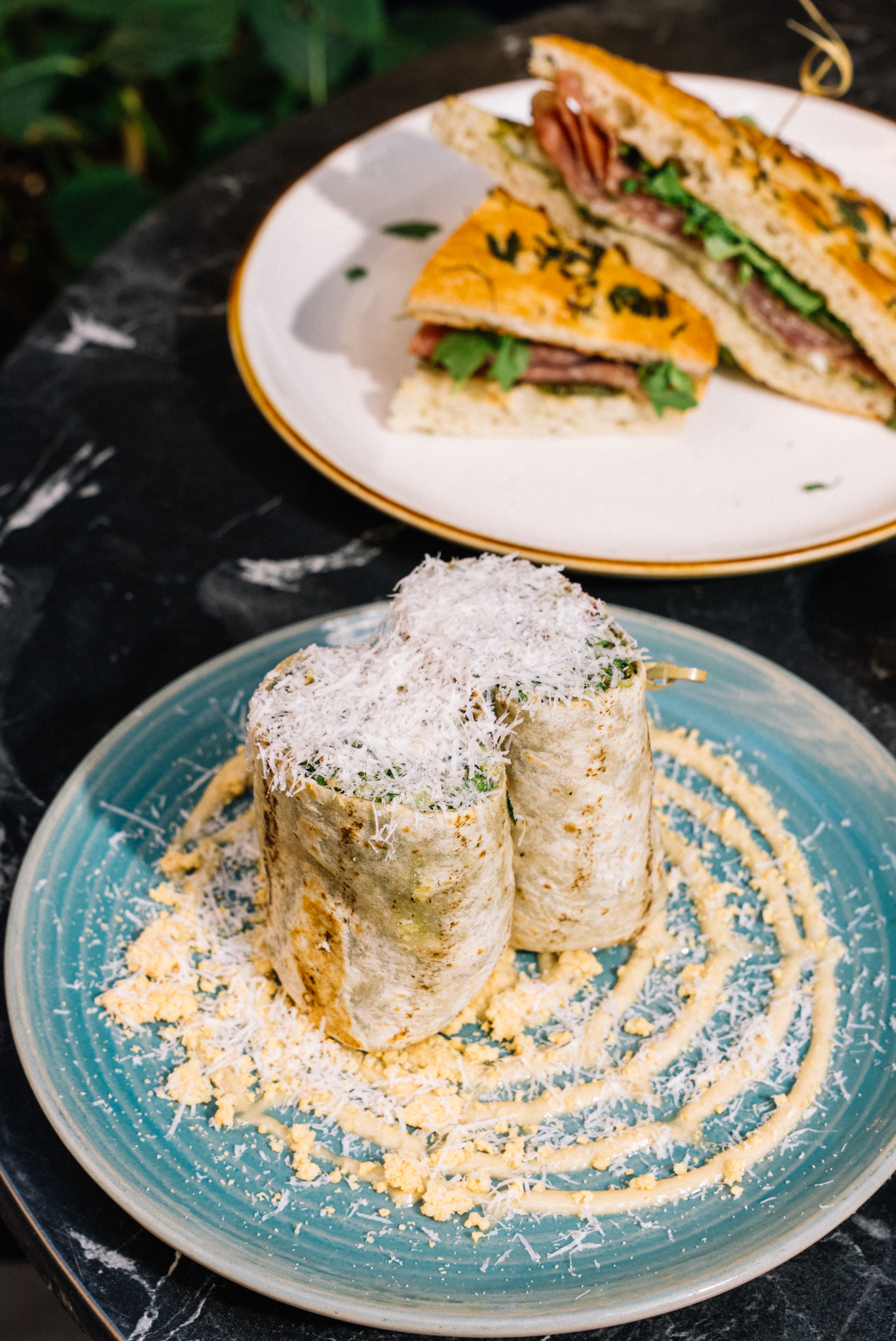 chopped chicken caesar wrap on a plate