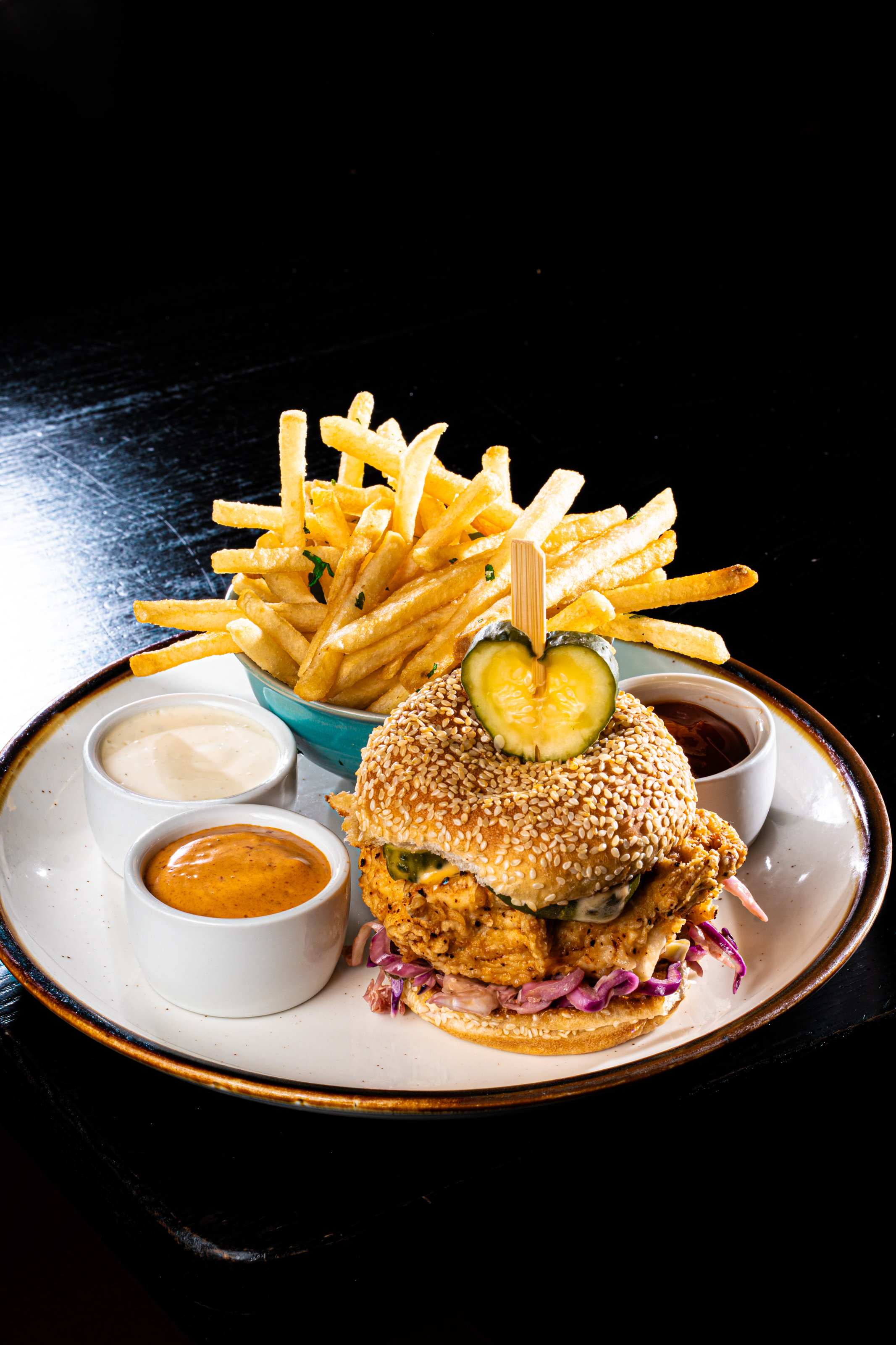 Crispy chicken sandwich and fries