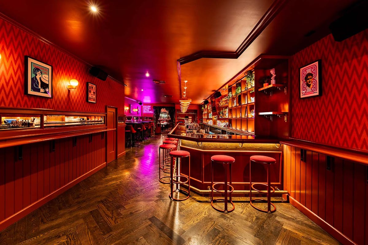 a building lit up at night