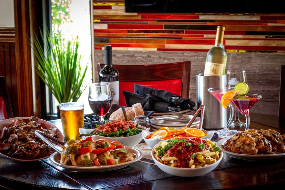 a table topped with plates of food on a plate